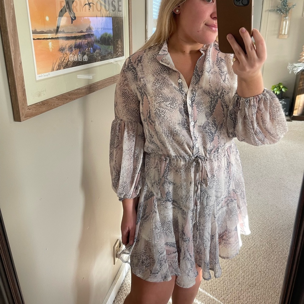 Neutral snake skin print dress from red dress boutique